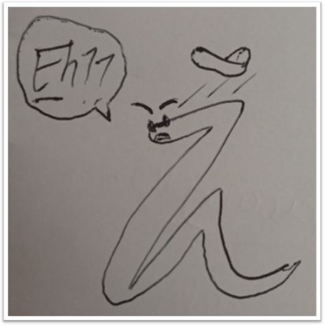 Mnemonic hiragana え (e)
