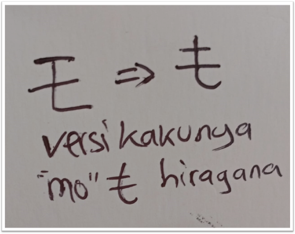 Mnemonic katakana モ (mo)