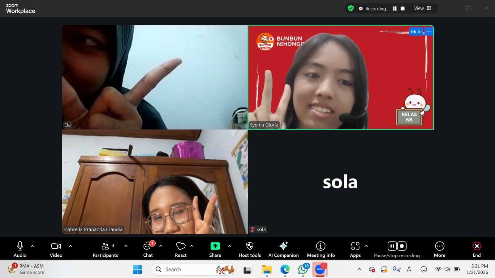 Absensi kelas Reguler N5 Jan 26